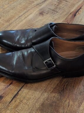 Tasso Elba Lucca Mens Double Monk Strap Shoes 10.5 M Dark Brown Leather VGC